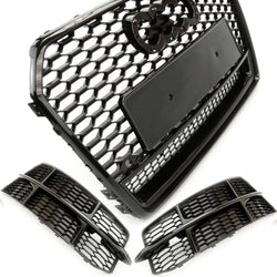 Audi A6 C7.5 RS6 Style Honeycomb Front Grilles Full 3 Piece Kit S-Line