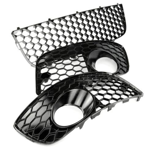 Gloss Black Honeycomb Lower Grille and Fog Light Grilles Kit for VW Golf mk5 GTI