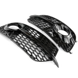 Audi Q5 S-Line RS Style Gloss Black Honeycomb Front Fog Light Grilles Pair Left Right