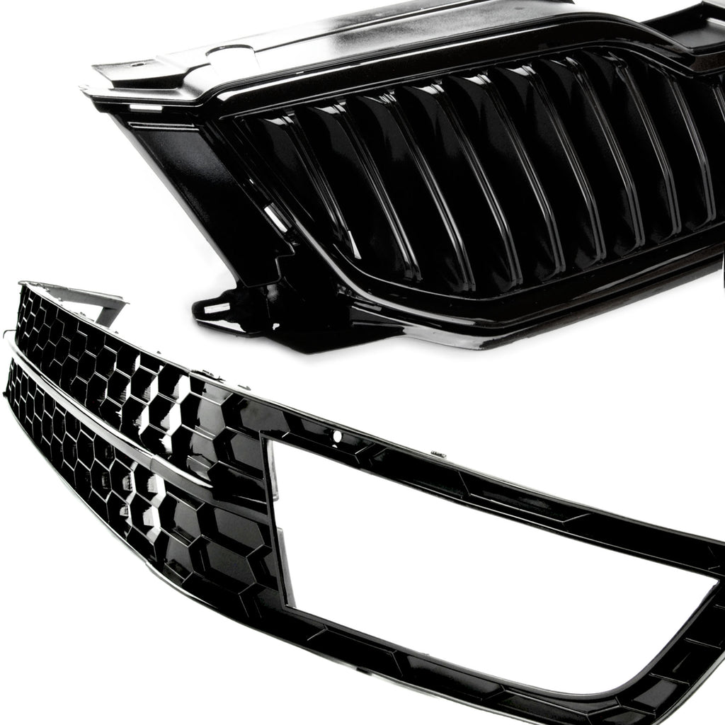 Gloss Black Front Upper And Lower Grille Grill For Toyota Highlander 2017-2019