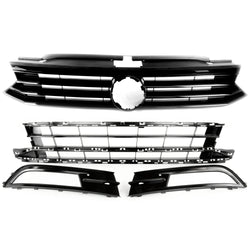 VW Passat B8 All Gloss Black Front Lower Bumper Grilles Set