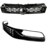 All Gloss Black VW Polo 6R 6C Honeycomb Top Grille & Lower Grilles Fog Covers Kit