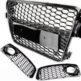 Aftermarket Honeycomb Front Grille & Fog Light Covers Kit to fit Audi A5 8T S Line