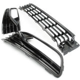 All Gloss Black VW Polo 6R 6C Honeycomb Top Grille & Lower Grilles Fog Covers Kit