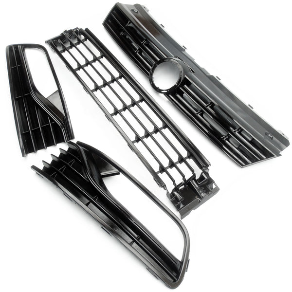 All Gloss Black Front Bumper Grilles & Fog Covers Kit for VW Polo 6R 6C