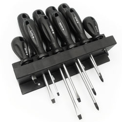 10 Piece Soft Grip Screwdrivers Set Philips & Slotted with Wall Mounted Rack