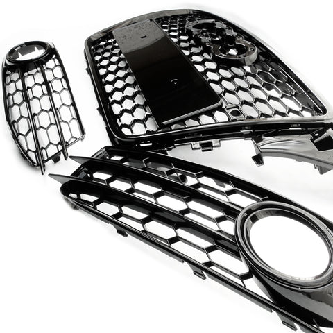Gloss Black Honeycomb Fog Light Grille Covers For Audi A3 8P S-Line 2009-2012