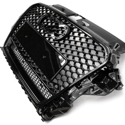 RS3 Style Honeycomb Front Grille For Audi A3 S3 2017-2019 W/ ACC – Gloss Black