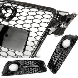 Audi A4 B8 RS4 Style Carbon Fibre Honeycomb Front Grille & Fogs Kit