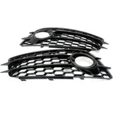 Audi A4 B8 08-12 S-Line Honeycomb Fog Light Grilles Covers Pair Gloss Black