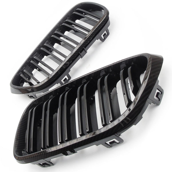 BMW 2 Series F22 Carbon Fibre Effect Black Dual Line Front Grilles