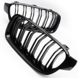 BMW 3 Series F30 F31 Gloss Black Dual Line Style Front Bumper Grilles