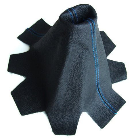 VW Transporter T5 Leather Gear Gaiter Black with Blue Stitching