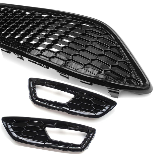 Ford Focus mk3 ST LINE Black & Red Edition Gloss Black Front Grilles
