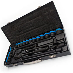24 Piece Heavy Duty 1/2" Black Sockets Ratchet Wrench Set Metal Case