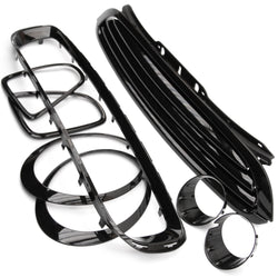 All Gloss Black Front Grilles & Light Surrounds Covers Kit for Mini R55 R56 R57 R58 R59 LCI