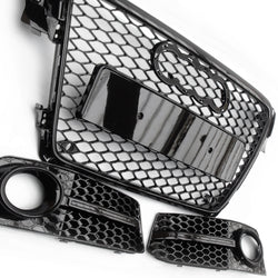 Audi A4 B8 RS4 Style Honeycomb Front Grille & Fog Light Covers Kit