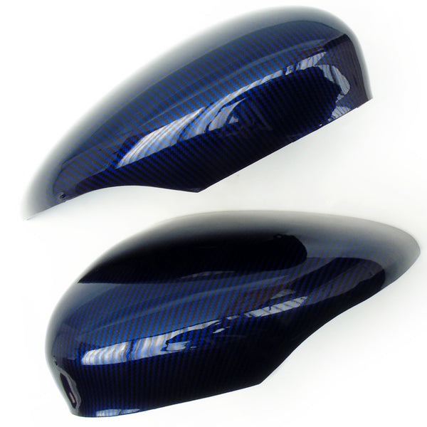 Ford Fiesta mk7 Blue Black Carbon Fibre Effect Wing Mirror Covers Caps Pair