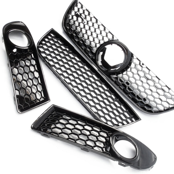 VW Polo 9n3 All Gloss Black GTI Style Honeycomb Front Grilles Full Kit