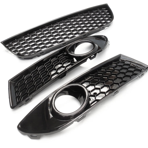 VW Polo 05-09 9n3 Gloss Black GTI Style Honeycomb Mesh Front Lower Grilles